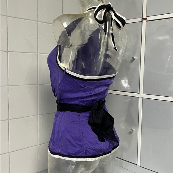 Bebe 2008 Silky Purple Peplum Deep Plunge Halter XS - Picture 7 of 16